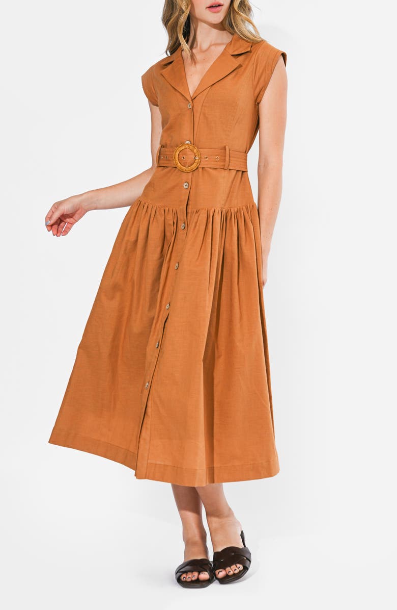 Adelyn Rae Kennedy Belted Midi Shirtdress, Alternate, color, Rust