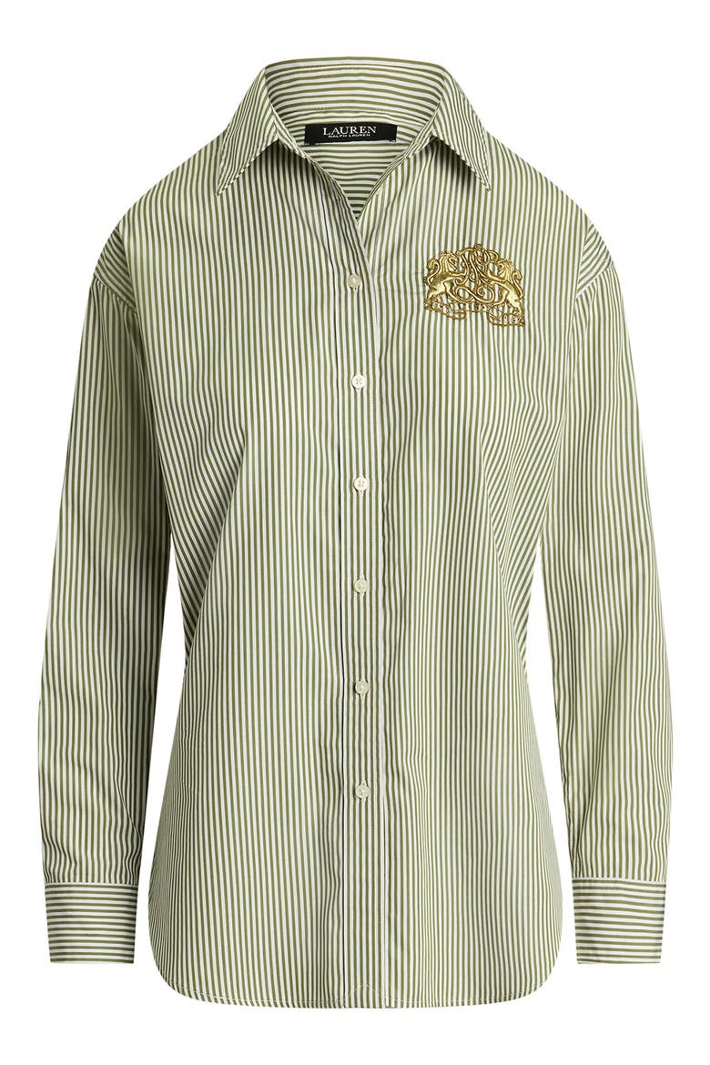 Stripe Cotton Button-Up Shirt, Alternate, color, OLIVE/ WHITE