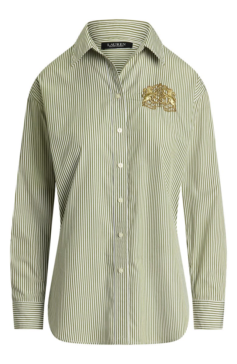 Lauren Ralph Lauren Stripe Cotton Button-Up Shirt, Alternate, color, Olive/ White