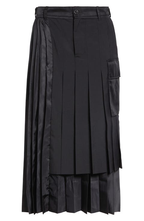 Pleated Mixed Media Midi Skirt