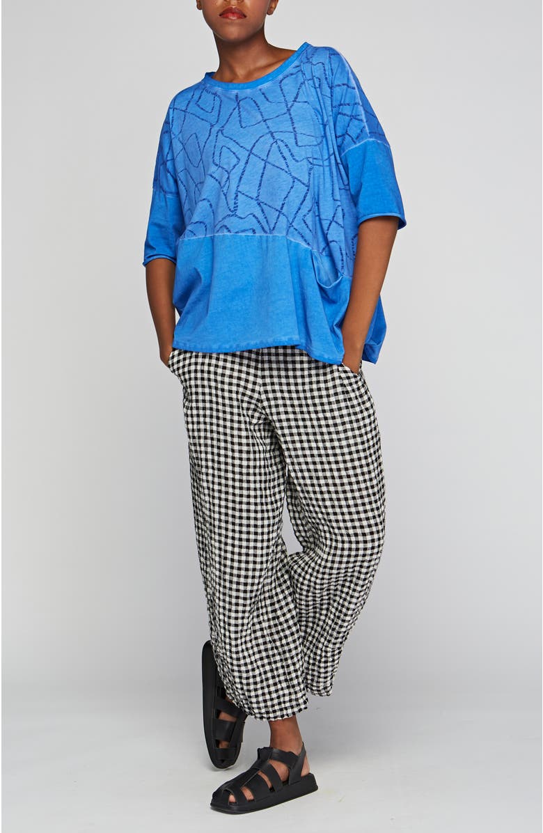 LUUKAA Rio Checkered Gauze Linen Pants, Alternate, color, Black