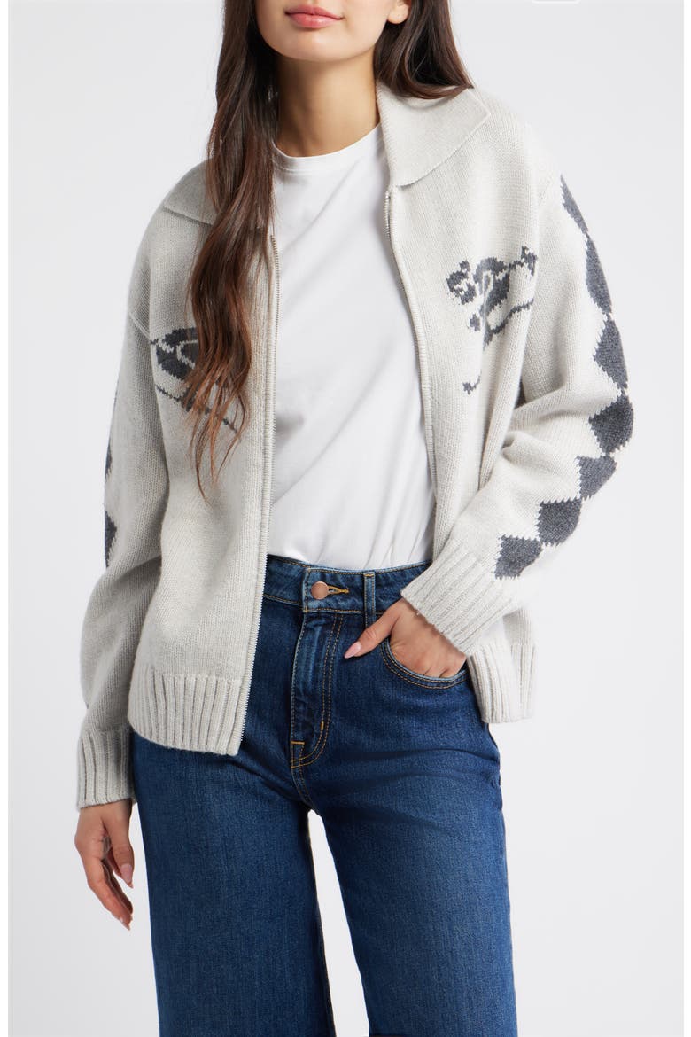 Rhea Ski Graphic Cardigan, Main, color, POWDER GREY