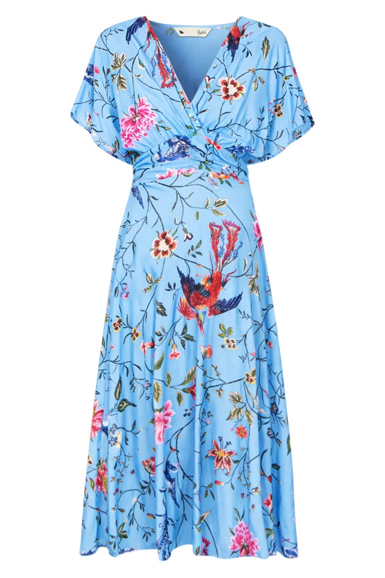 Bird And Floral Print Midi Dress, Alternate, color, Blue