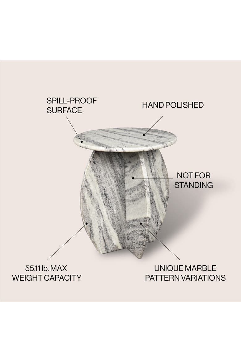 Venus Modern Round Solid Marble End Table, Stone Accent Side Table with Sculptural Cross Base for Living Room, Alternate, color, Gray/Black