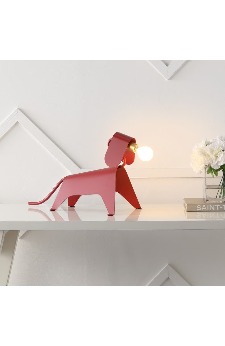 JONATHAN Y Rover Modern Industrial Iron Canine LED Kids' Lamp, Alternate, color, Red