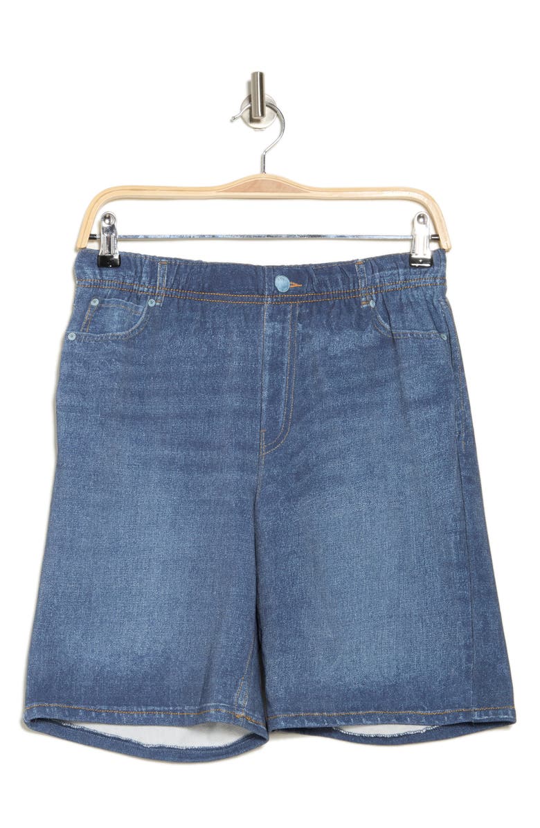 ECRU Mirage Denim Printed French Terry Shorts, Alternate, color,