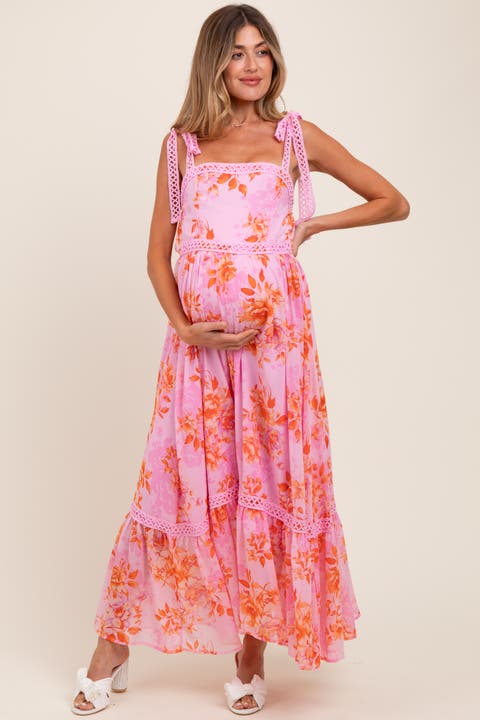 Floral Shoulder Tie Tiered Maxi Dress