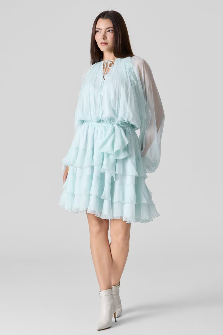 Silk Chiffon Tie Belt Short Dress, Alternate, color, Hint Of Mint
