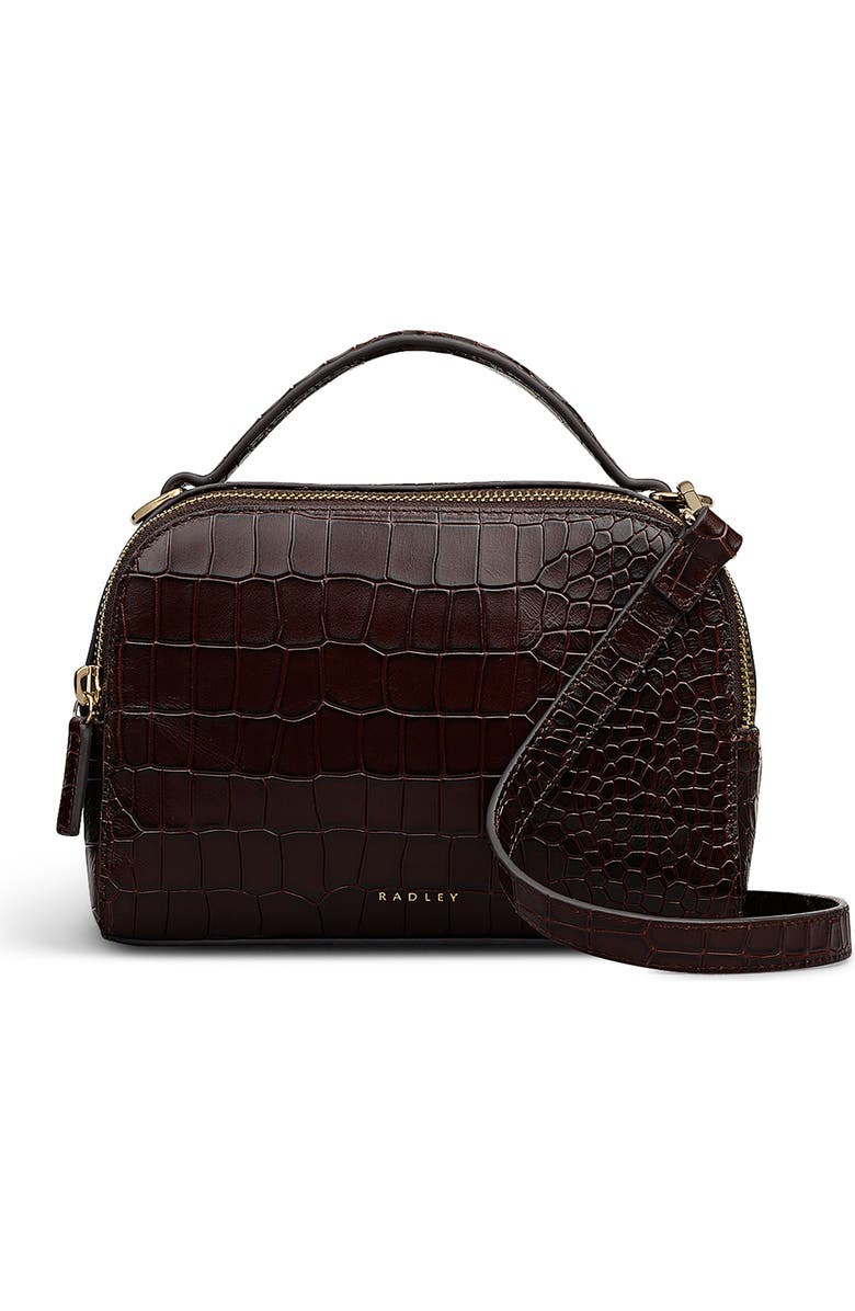 Radley Elm Avenue Small Croco Embossed Crossbody Bag, Main, color, Dark Brown