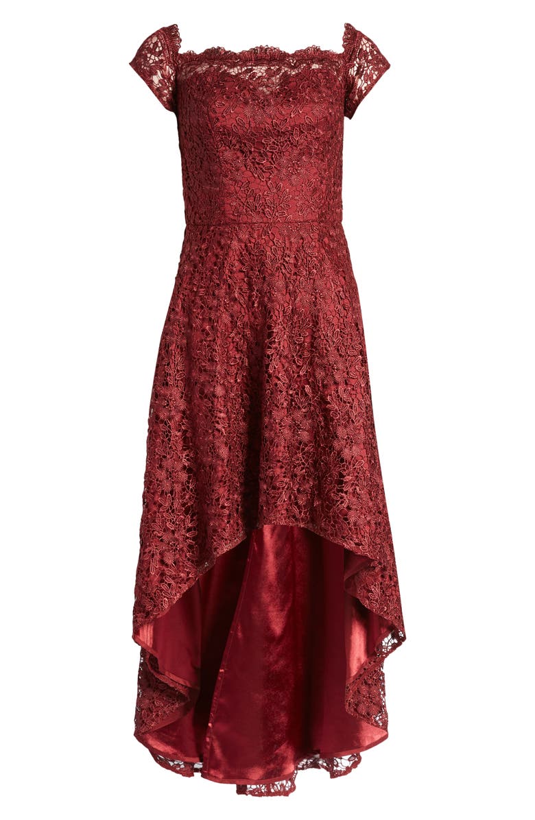 Chi Chi London Penna Crochet Off the Shoulder High/Low Dress, Alternate, color, 