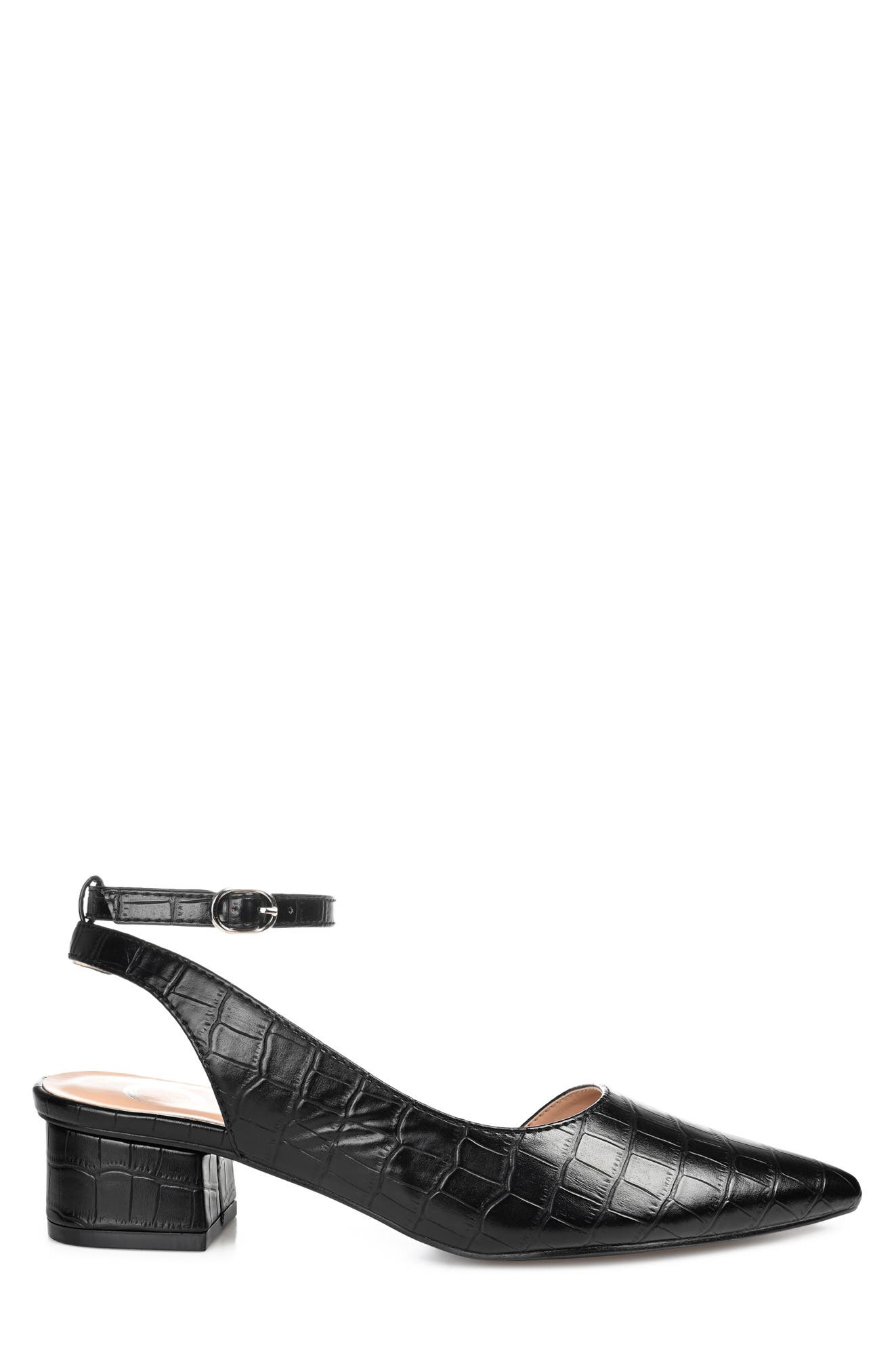 Journee Collection Keefa Croc Embossed Ankle Strap Pump - Wide Width, Alternate, color, Black