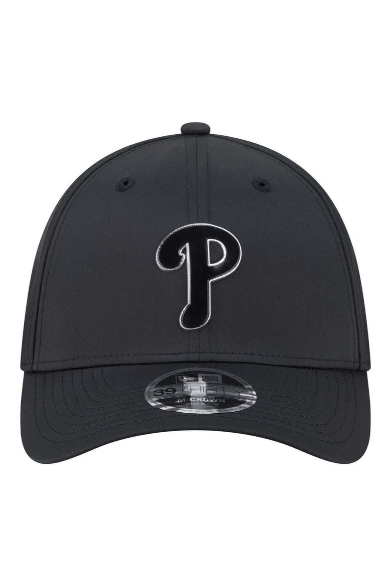 Men's New Era  Black Philadelphia Phillies Metallic 39THIRTY M-Crown Flex Hat, Alternate, color, Black