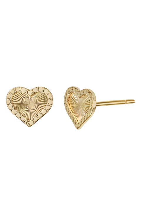 14K Gold Heart Stud Earrings