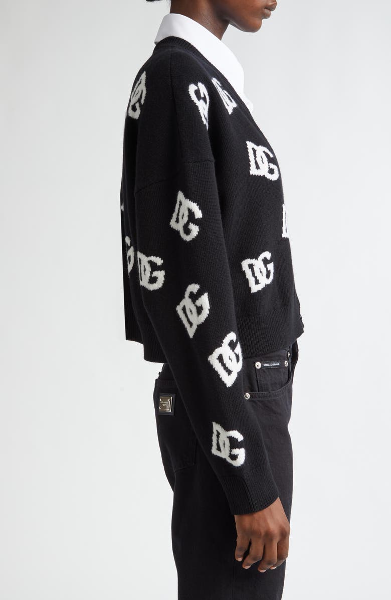 Dolce&Gabbana DG Logo Virgin Wool Crop Cardigan, Alternate, color, 