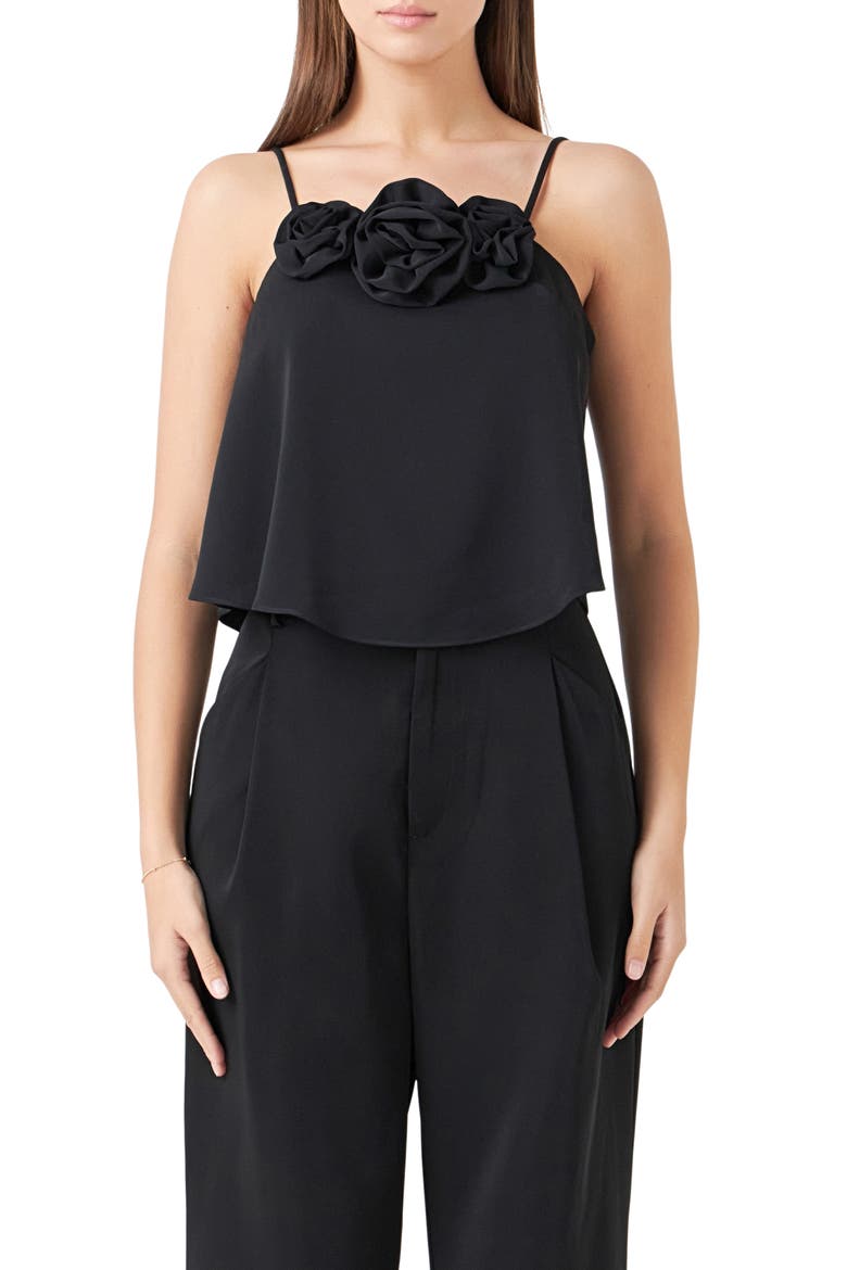 Corsage Flowy Crop Camisole, Main, color, BLACK