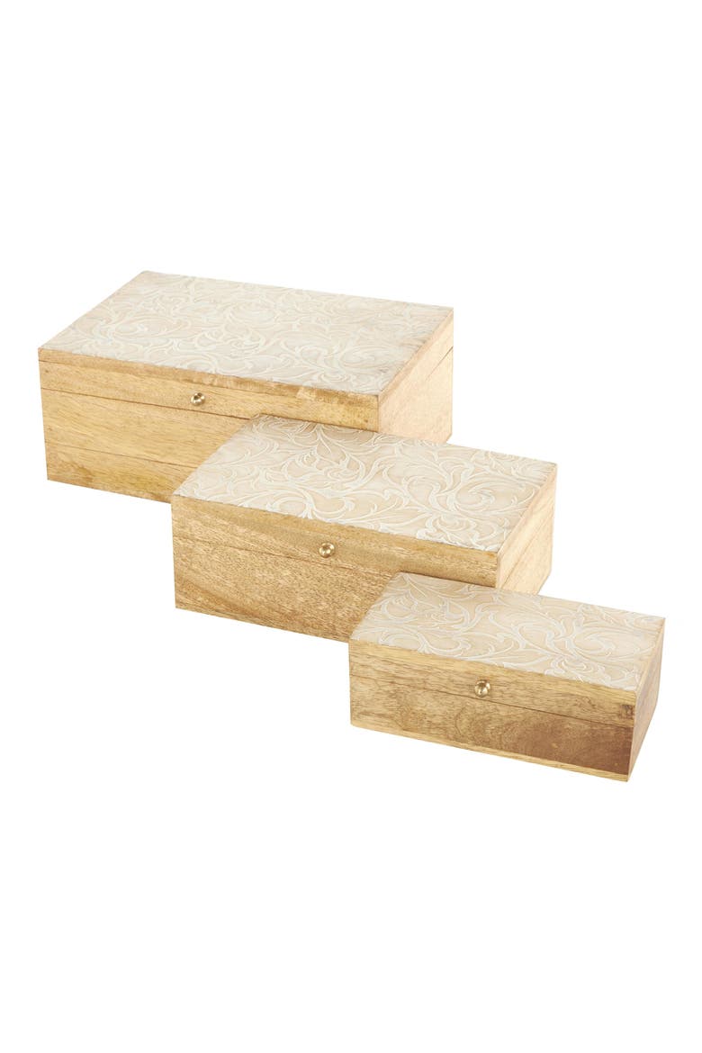 Mango Wood Set of 3 Decorative Boxes, Main, color, BROWN