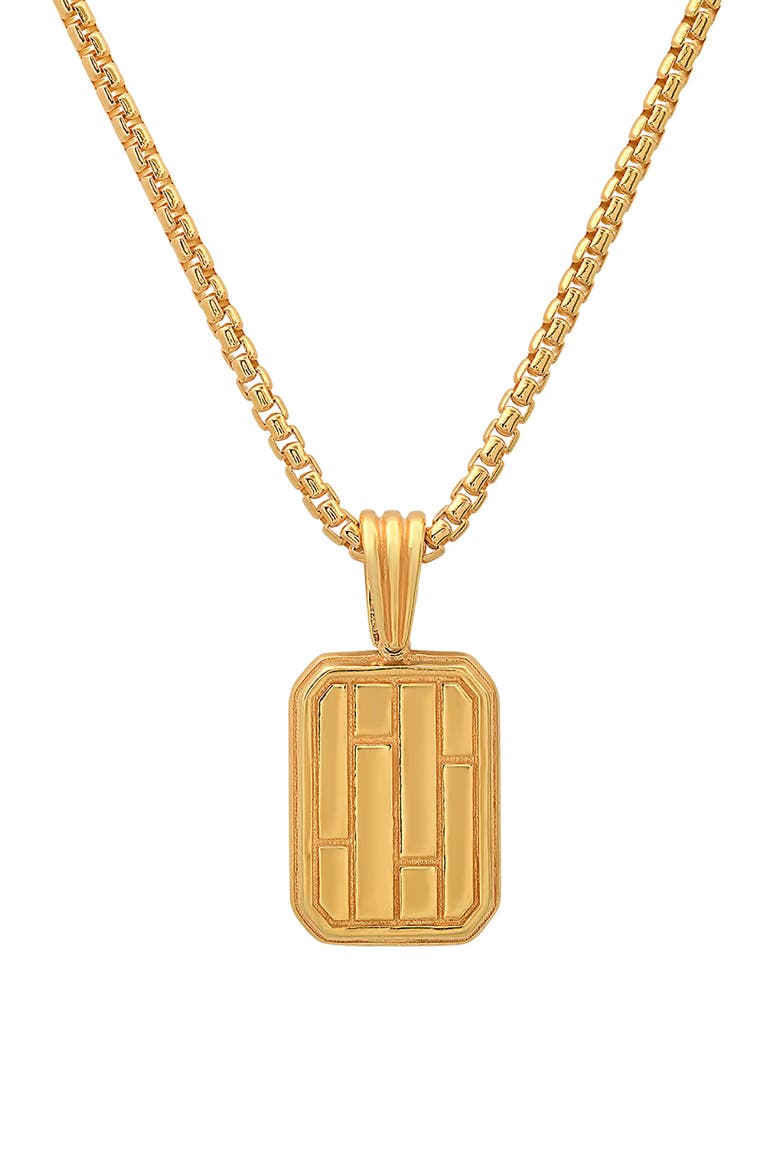 Men's 14K Gold Plated Sterling Silver Dog Tag Pendant Necklace, Main, color, GOLD