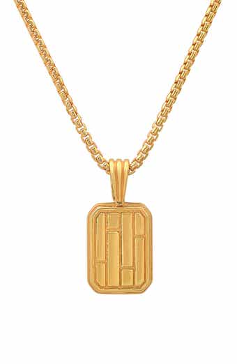 Men's 14K Gold Plated Sterling Silver Dog Tag Pendant Necklace