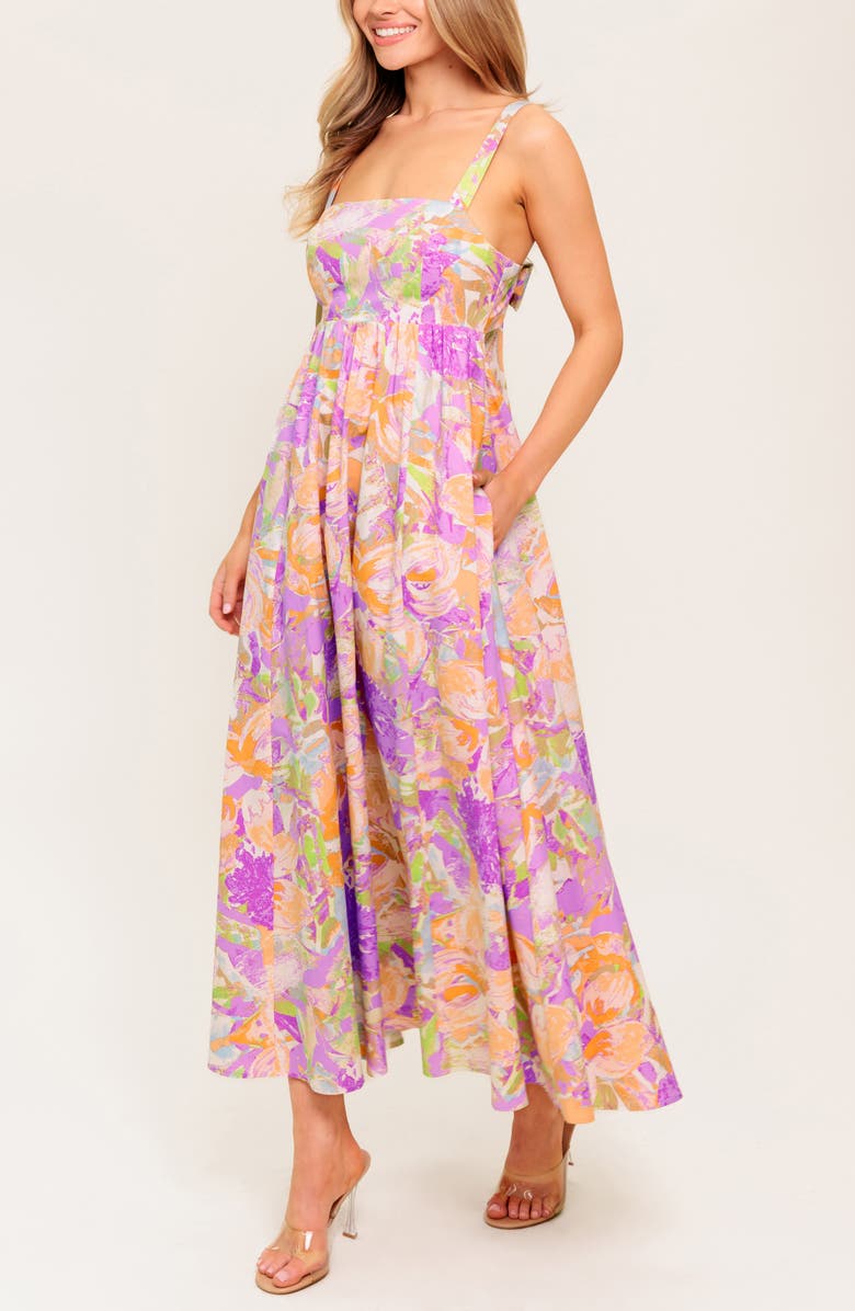 FLYING TOMATO Tie Back Fit & Flare Midi Dress, Alternate, color, Pink/ Purple