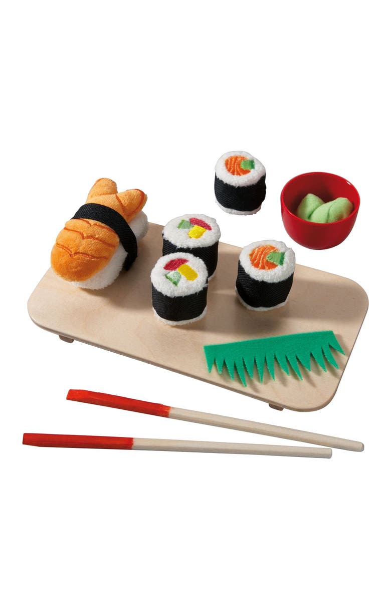 HABA Soft Sushi with Child-Sized Chopsticks & Serving Board Play Food Set - Pretend Play for Toddlers 3-5 and Kids Cooking Sets for Aspiring Chefs, Main, color, Multi