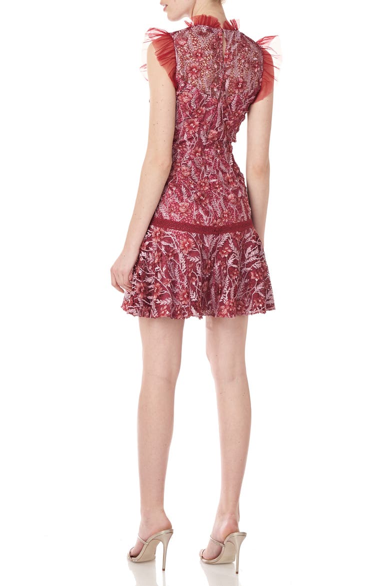 Embroidered Mesh Cocktail Dress, Alternate, color, CURRANT MULTI