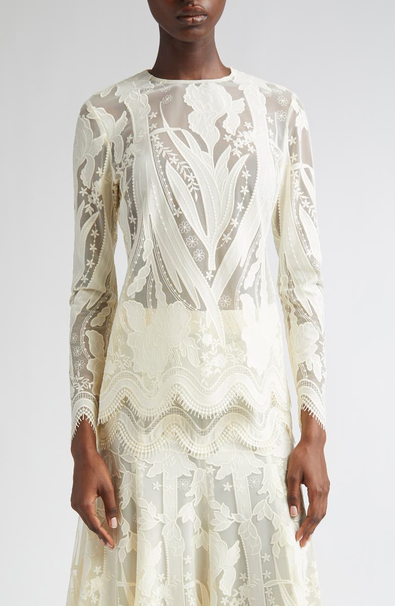 Lela Rose Floral Lace Top, Main, color,