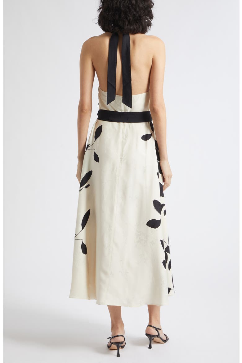 Libby Floral Jacquard Halter Neck Midi Dress, Alternate, color, IVORY/ BLACK
