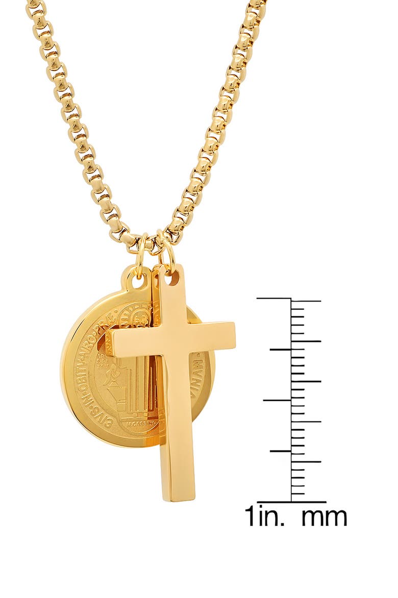 Men's 18K Gold Plated Stainless Steel Cross & Saint Pendant Necklace, Alternate, color, GOLD