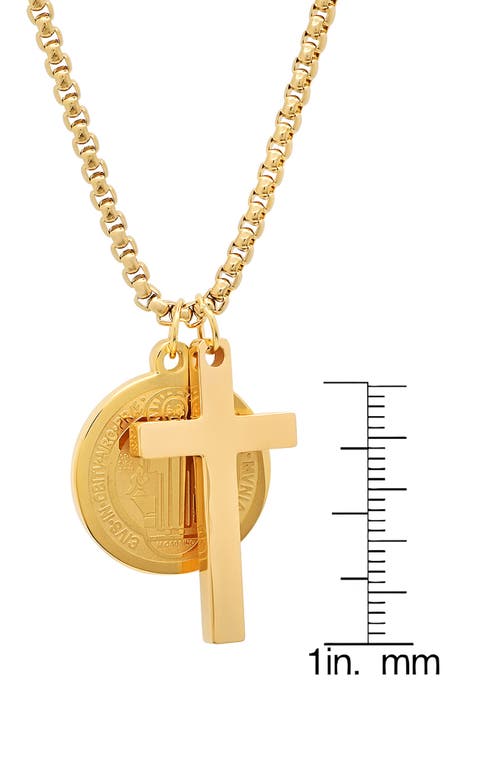 Hmy Jewelry 18k Gold Plated Stainless Steel Cross & Saint Pendant Necklace In Gold