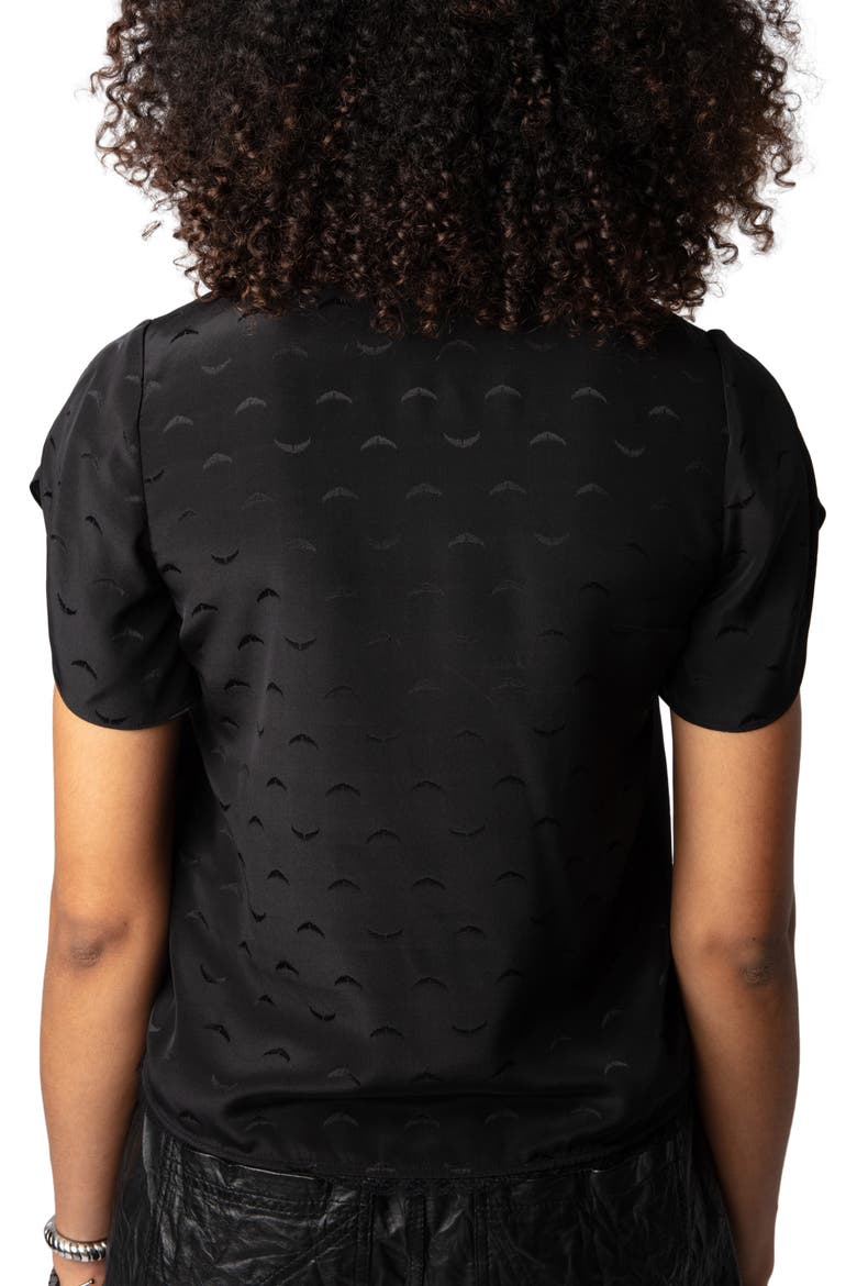 Tiffiny Wing Jacquard Button-Up Silk Shirt, Alternate, color, NOIR
