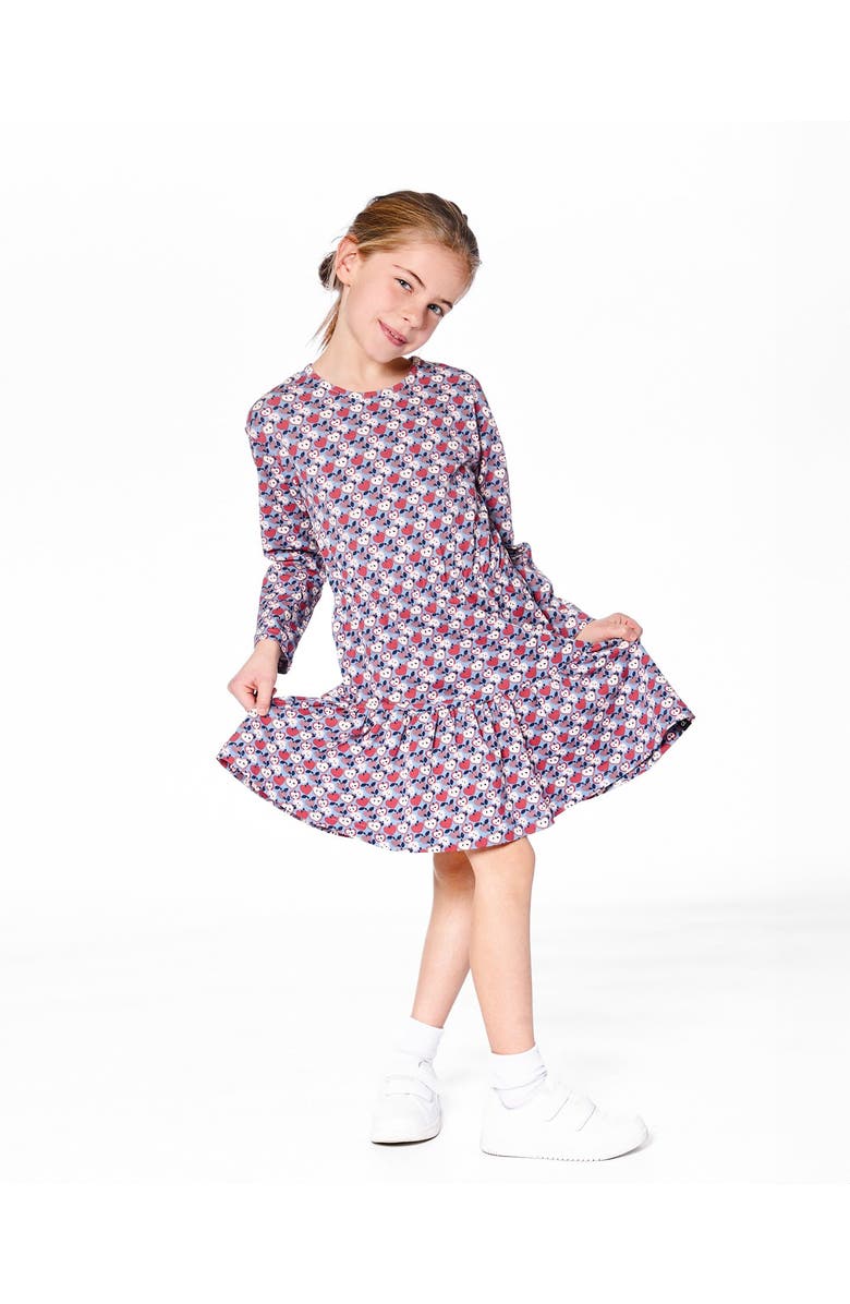 Deux par Deux Organic Cotton Dress with Flounce Hem Apple, Main, color, Blue