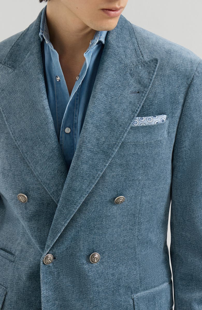 Brunello Cucinelli Denim-effect cotton velvet one-and-a-half breasted Tailor blazer with metal buttons, Alternate, color, Cerulean