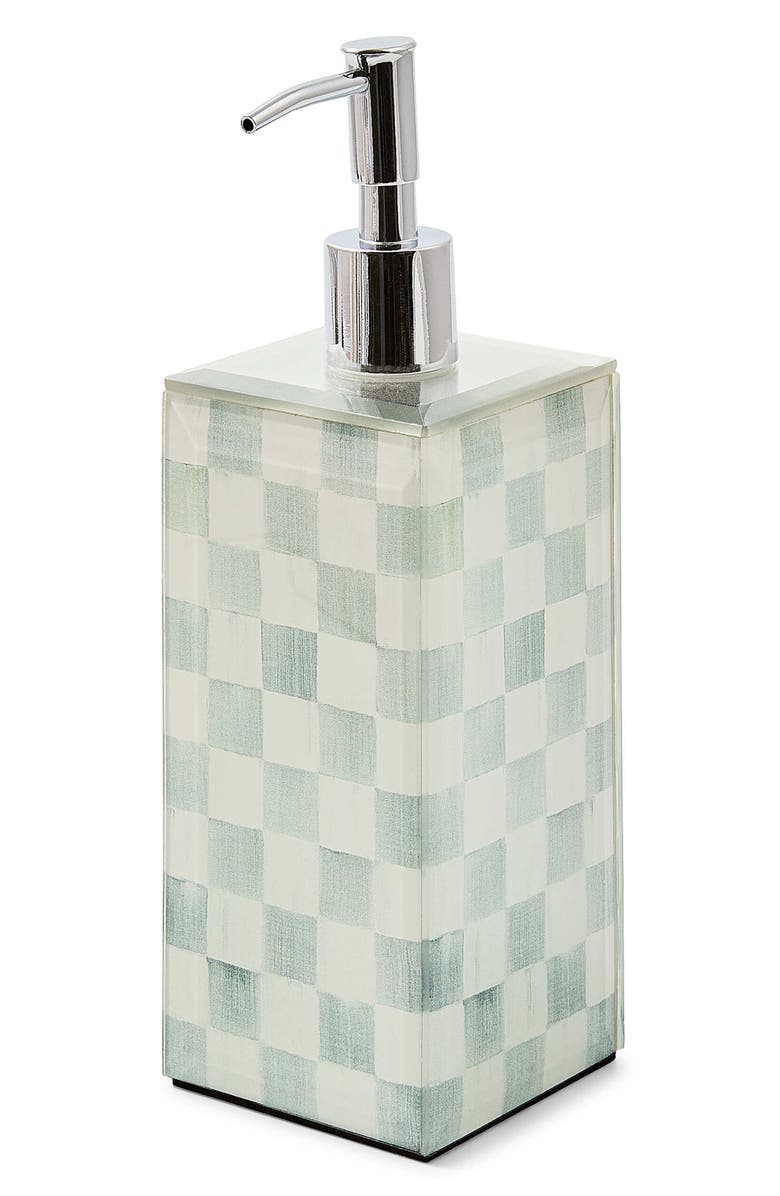 MACKENZIE CHILDS Sterling Check Glass Soap Pump, Main, color, Sterling