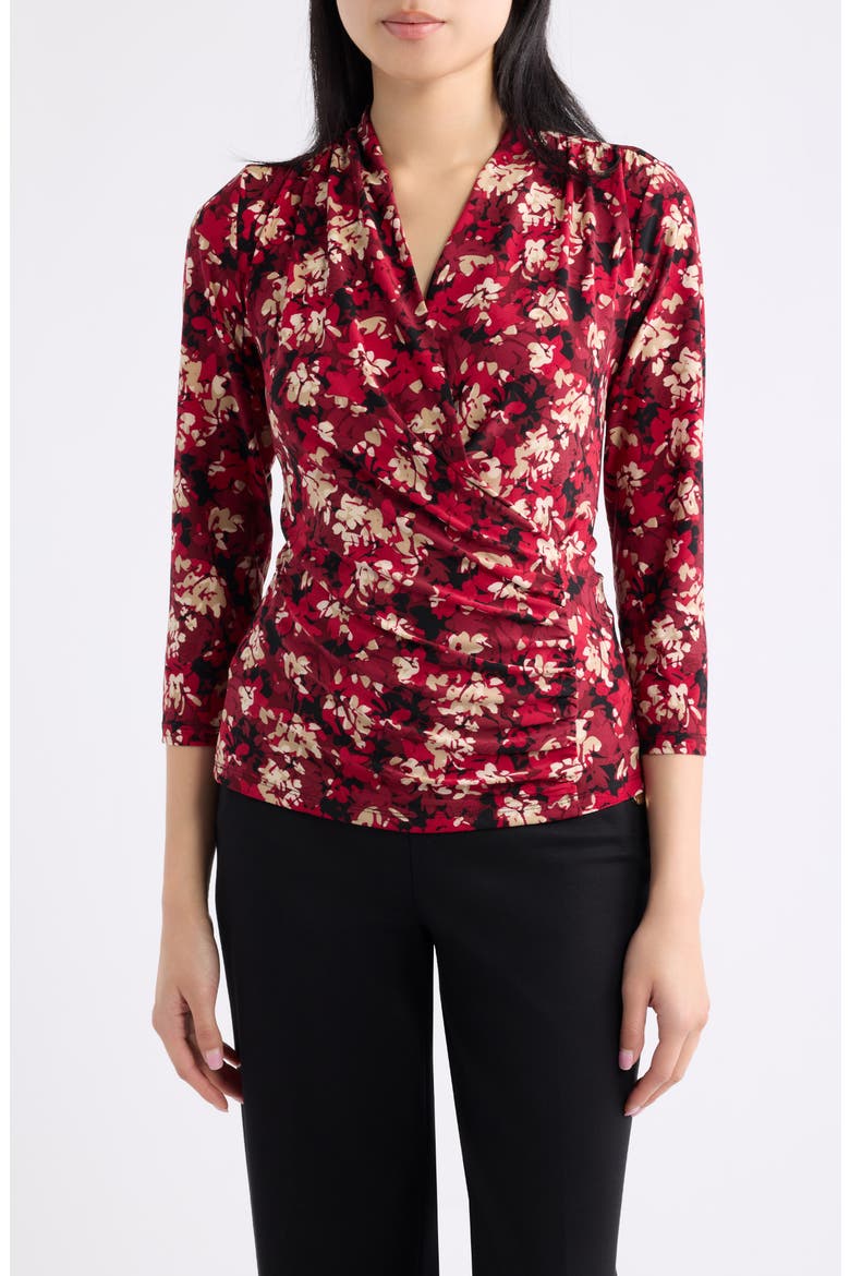 Print Faux Wrap Top, Main, color, TITIAN RED MULTI