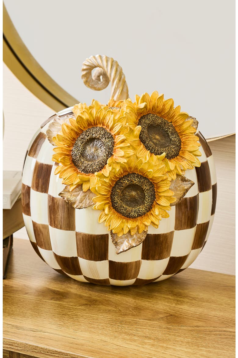 Chocolate Check Sunflower Pumpkin Decoration, Alternate, color, BROWN