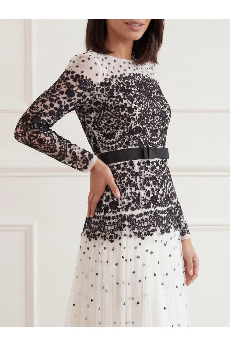 Gilded Lace Long Sleeve Maxi Gown, Alternate, color, Chalk/Graphite