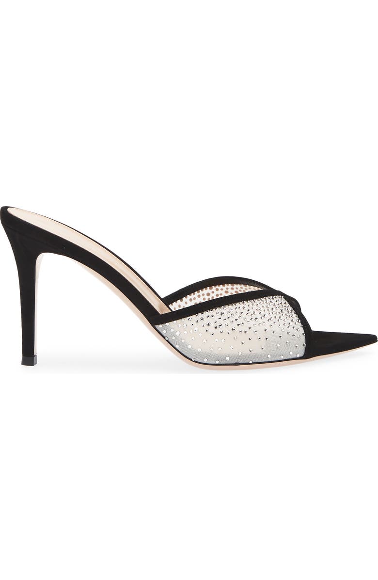 Gianvito Rossi Pointed Toe Slide Sandal, Alternate, color, Black Offwhite