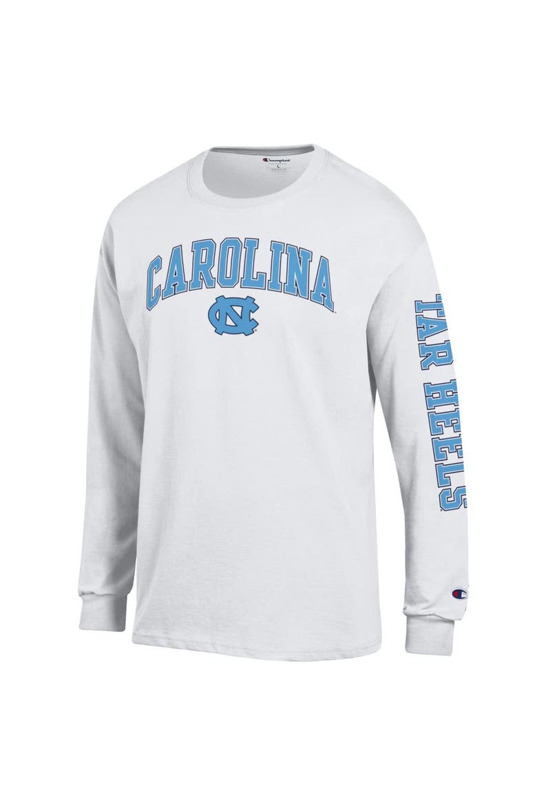Men's Champion  White North Carolina Tar Heels Arch Over Logo 2-Hit Long Sleeve T-Shirt, Alternate, color, White
