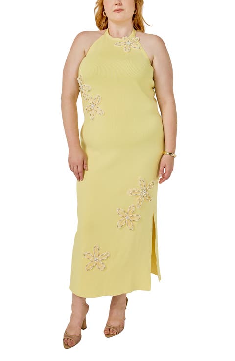 Flower Detail Halter Maxi Dress