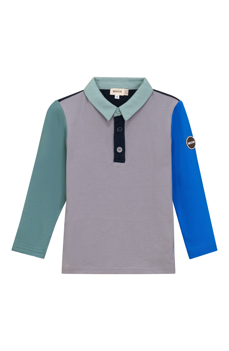 Mocha Woven Long Sleeve Contrast Polo, Main, color, Navy/Grey