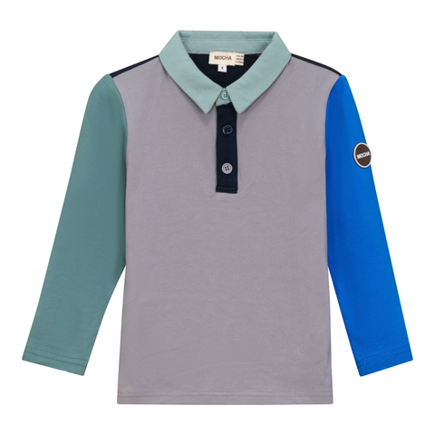 Woven Long Sleeve Contrast Polo (Toddler, Little Kid & Big Kid)