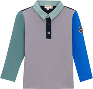 Mocha Woven Long Sleeve Contrast Polo