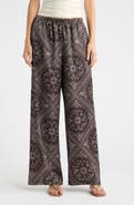 Open Edit Print Satin Pull On Wide Leg Pants