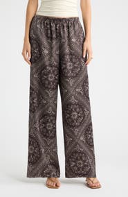 Open Edit Print Satin Pull On Wide Leg Pants