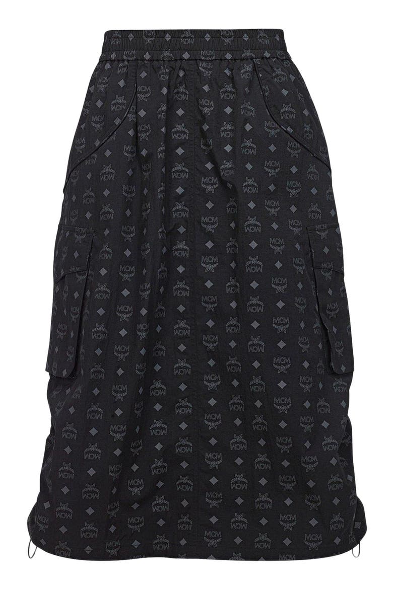 Monogram Midi Skirt in Recycled Nylon, Alternate, color, Black