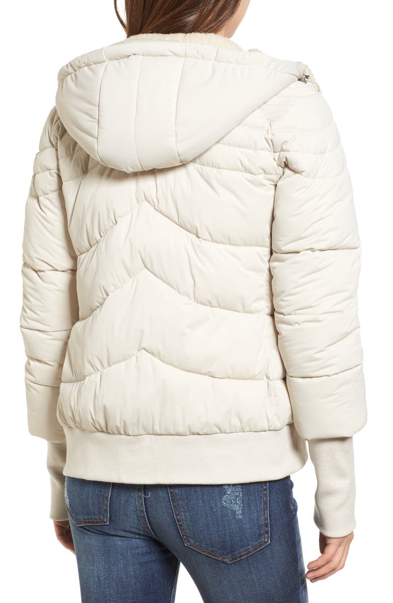 GUESS Oversize Hooded Puffer Jacket with Knit & Faux Shearling Trim, Alternate, color,