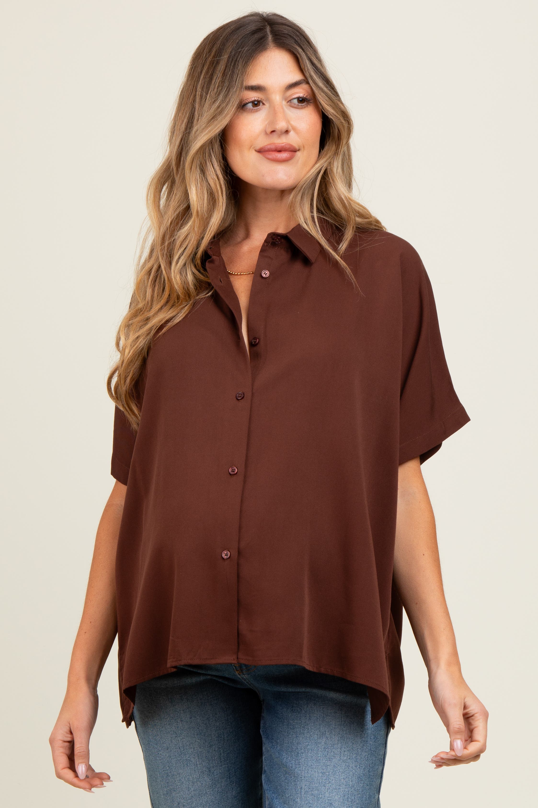 Dolman Sleeve Button Down Blouse