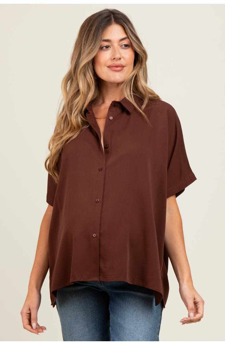 PinkBlush Dolman Sleeve Button Down Blouse, Main, color, Brown