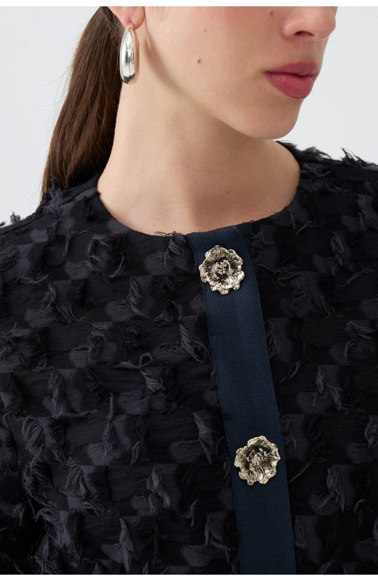 Nocturne Collarless Tassel Textured Jacket, Alternate, color,