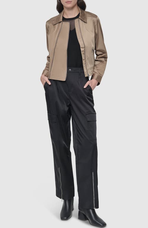 Dkny Sateen Trucker Jacket In Taupe
